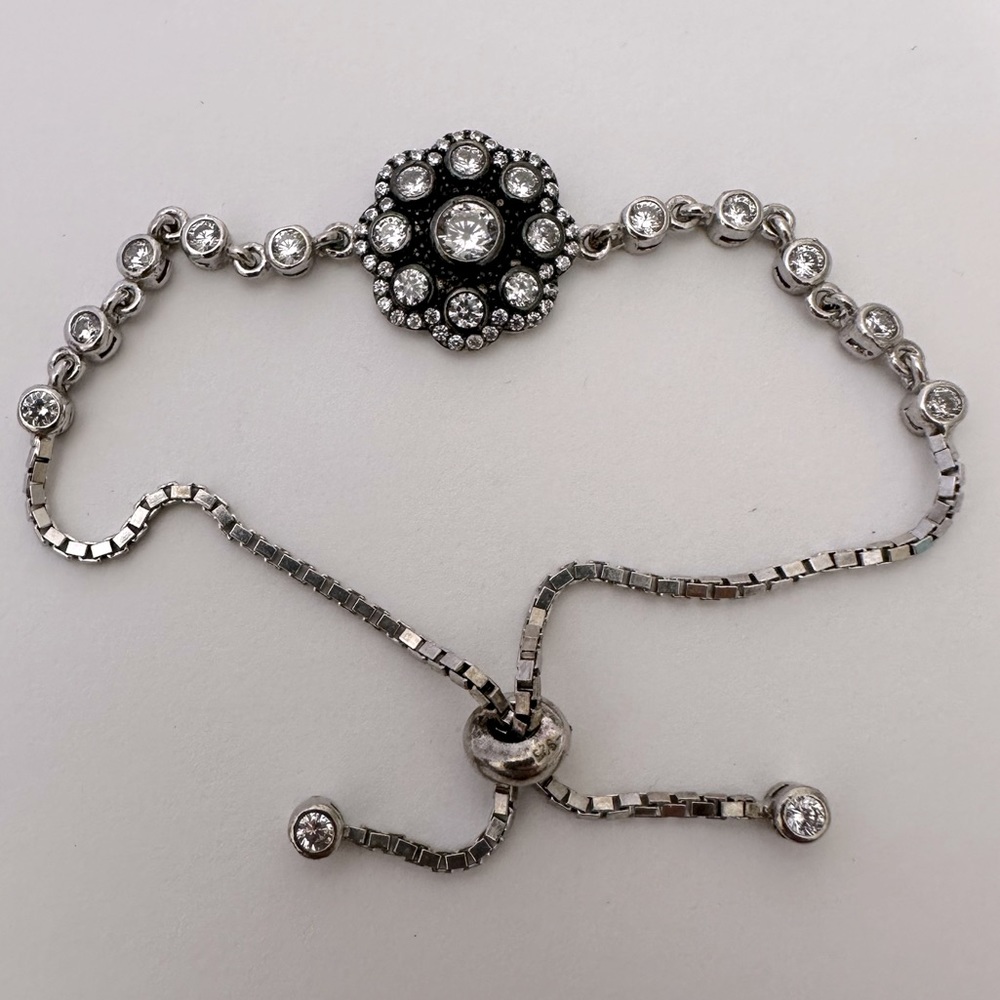 925 Silver bracelet clear cubic zirconia cz stones slider lock tennis